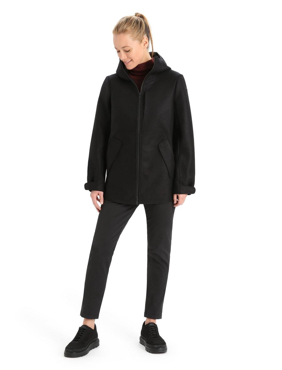 Black Icebreaker Felted Merino Hooded Women's Jackets | AU 1652WNBY